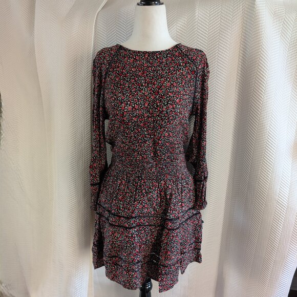 American Eagle Dark Floral mini dress smocked waist Medium Cottagecore Fall - Picture 1 of 15